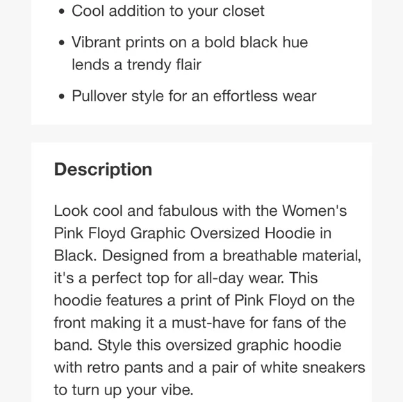 NWT Women's Pink Floyd Graphic Hoodie - Picture 5 of 5